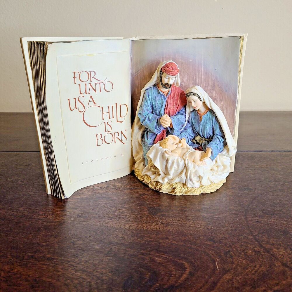 Bible Nativity Music Box - Silent Night Isaiah 9:6 Mary Joseph AGC, Inc. Vintage